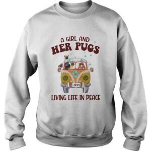 A Girl And Her Pugs Living Life In Peace Hippie Flower Shirt